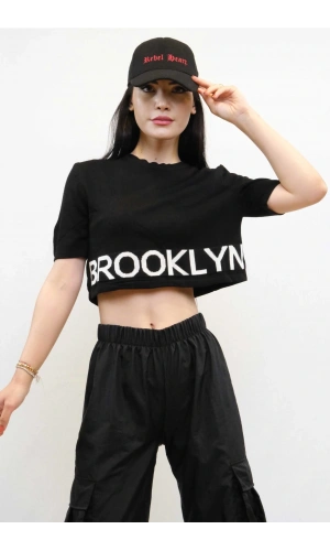 Moda Çizgi Triko Crop Siyah