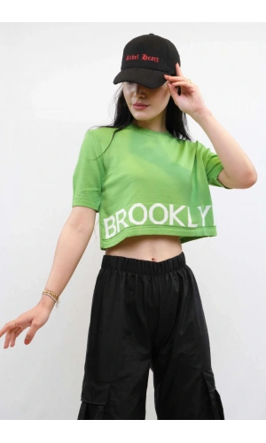 Moda Çizgi Triko Crop Yeşil