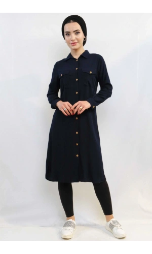 Moda Çizgi Tunik Gömlek Lacivert