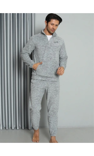 Moda Çizgi WelSoft Polar Fermuarlı Erkek Pijama Takımı 6840