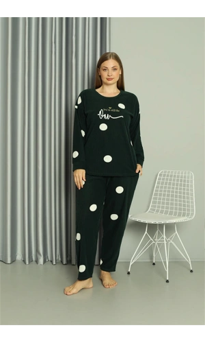 Moda Çizgi Welsoft Polar Kadın Büyük Beden Petrol Rengi Pijama Takımı 808045