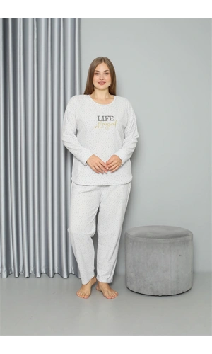 Moda Çizgi Welsoft Polar Kadın Büyük Beden Pijama Takımı 808050