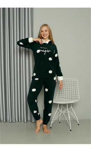 Moda Çizgi Welsoft Polar Kadın Kapşonlu Pijama Takımı 8512