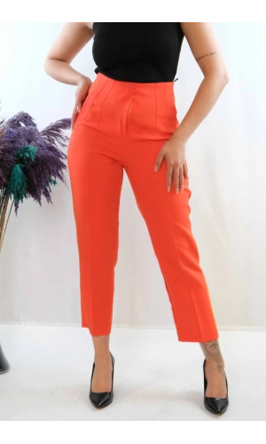 Moda Çizgi Yüksek Bel Pantolon Nar Çiçeği