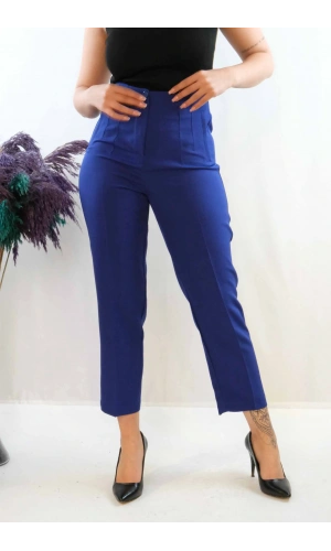 Moda Çizgi Yüksek Bel Pantolon Saks