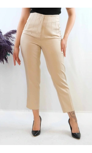 Moda Çizgi Yüksek Bel Pantolon Taş