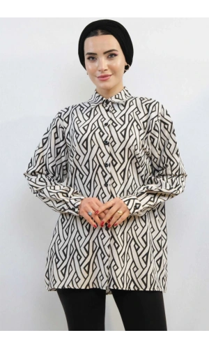 Moda Çizgi Zikzak Desenli Keten Gömlek MC4108