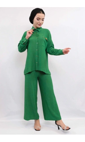 Moda Çizgi Zincir Aksesuarlı İkili Takım Yeşil