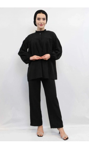Moda Çizgili Robalı İkili Takım Siyah