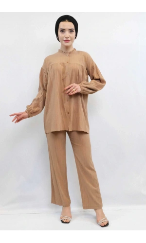 Moda Çizgili Robalı İkili Takım Vizon