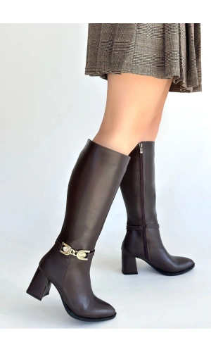 Mooni Kahverengi Cilt Topuklu Çizme