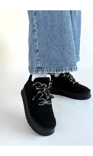 Muden Siyah Süet Bağcıklı Bot