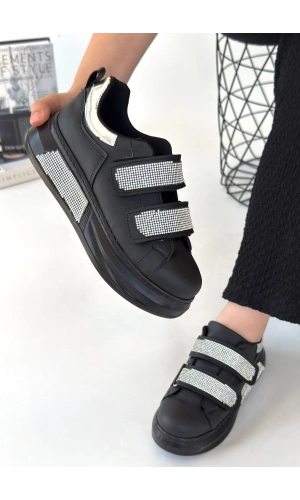 Nino Siyah Cilt Cırt Cırtlı Spor Ayakkabı