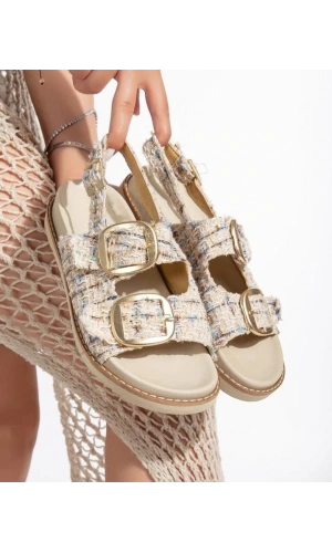 Olira Bej Simli Kemerli Sandalet