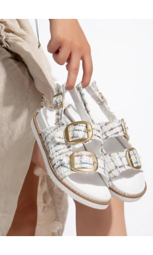 Olira Beyaz Simli Kemerli Sandalet