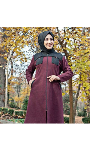 Omuzu Parçalı Vişne Tesettür Kap