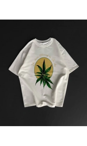 Ön Ve Arka Baskılı Oversize Bisiklet Yaka T-shirt- Beyaz