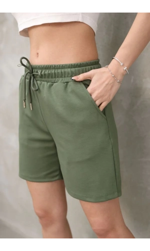 Osy Modal Yumuşak dokulu Kumaş Kadın Kısa Şort - Haki