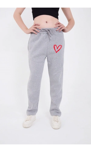 Oversize Boru Paça Baskılı Eşofman Pantolon - Gri