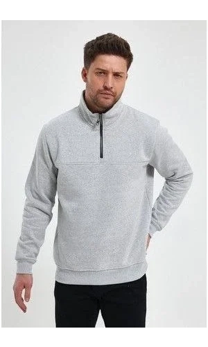 Oversize Yarım Farmuarlı Yakalı Basic SweatShirt - Gri