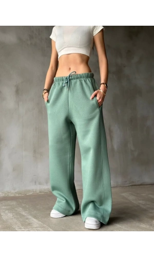 Palazzo Bol Paça Eşofman Pantolon - Yeşil