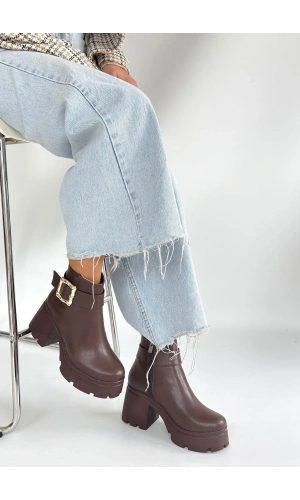 Pinma Kahverengi Cilt Topuklu Bot