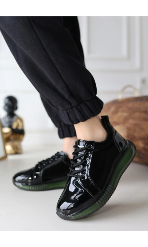 Piona Siyah Rugan Yeşil Tabanlı Spor Ayakkabı