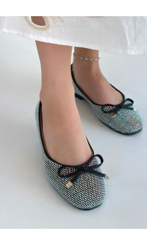 Potte Siyah Saten Babet Ayakkabı