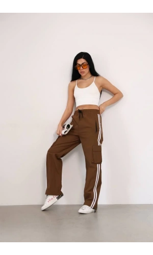 Praşut Kumaş Kargo Çeplı Baggy Esofman - Kahve