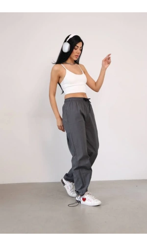 Praşut Kumaş Paça Cepli Baggy Eşofman - Antrasit