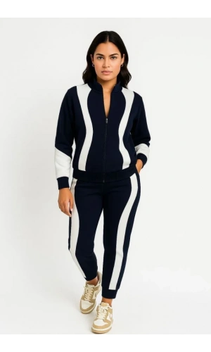 Premium Parçalı Eşofman Takım - Dik Yaka Fermuarlı Sweatshirt - Siyah