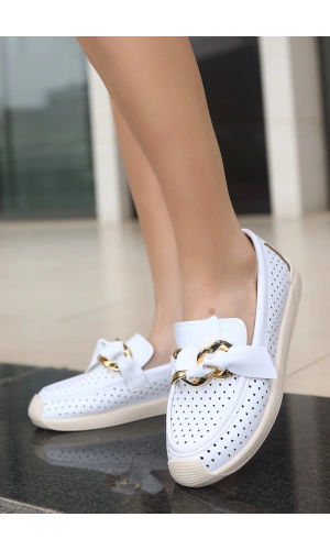 Riwan Beyaz Cilt Babet Ayakkabı