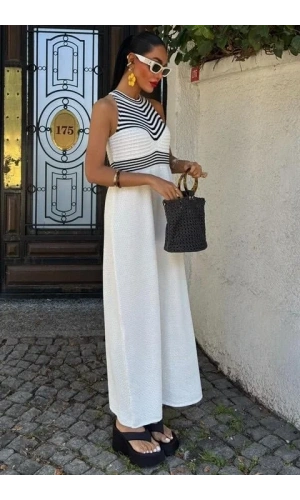 Roba Çizgili Uzun Triko Elbise 2858