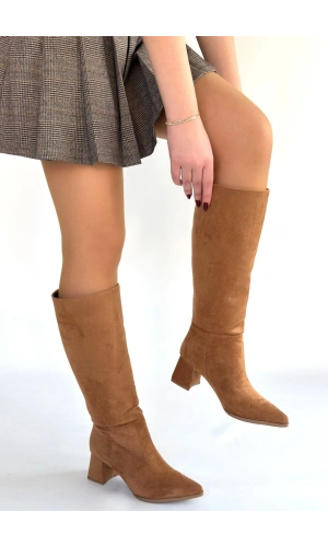 Roksa Taba Süet Topuklu Çizme