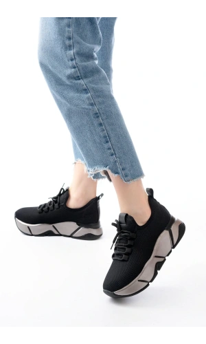 RS-400  Siyah Bağcıklı Fileli Platin Taban Günlük Kadın Spor
