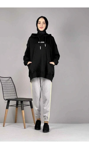 Şerit Detaylı Eşofman Altı Gri Sarı