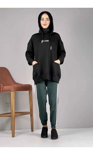 Şerit Detaylı Eşofman Altı Yeşil Beyaz