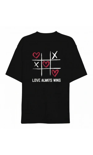 Sevgililer Günü İçin Özel Tasarım Love Always Wıns Baskılı T-shirt - Siyah