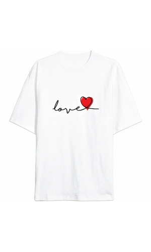 Sevgililer Günü İçin Özel Tasarım Love Baskılı T-shirt - Beyaz
