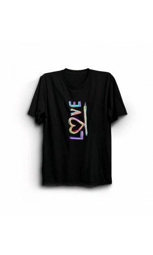 Sevgililer Günü İçin Özel Tasarım Love Baskılı T-shirt - Siyah
