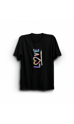Sevgililer Günü İçin Özel Tasarım Love Baskılı T-shirt - Siyah