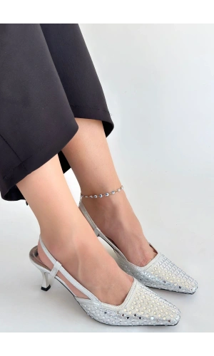 Sione Gümüş Cilt Topuklu Ayakkabı