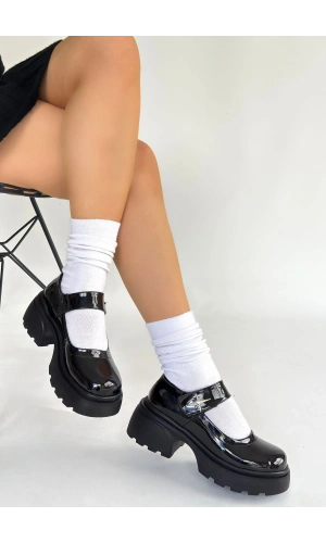 Siyat Siyah Rugan Dolgu Topuk Oxford Ayakkabı