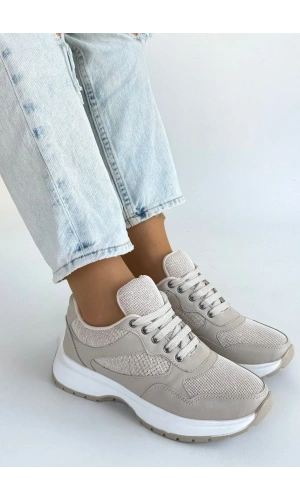 Slar Bej Cilt Bağcıklı Spor Ayakkabı