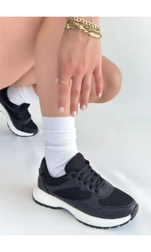 Slar Siyah Cilt Bağcıklı Spor Ayakkabı