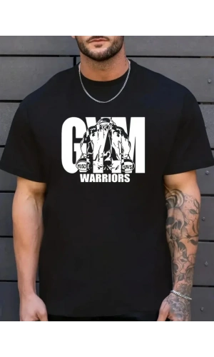 Sporda Günlük Hayata Giyilebilir GYM Baskılı Oversize Bisiklet Yaka Erkek T-shirt - Siyah