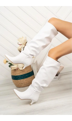SR-2001 Beyaz Körüklü İnce Topuklu Günlük Bayan Çizme