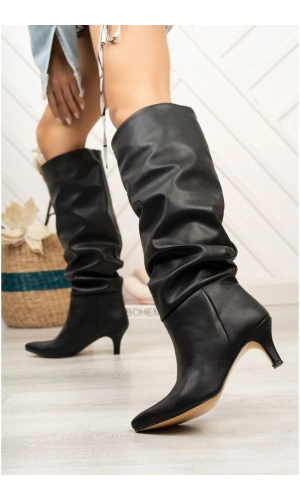 SR-2001 Siyah Körüklü İnce Topuklu Günlük Bayan Çizme