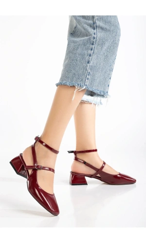ST-003 Bordo Rugan Günlük 4 cm Topuklu Bayan Ayakkabı