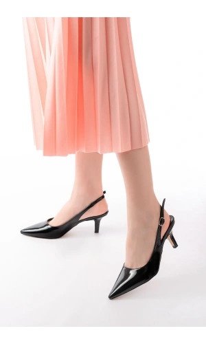 ST-1152 Siyah Rugan Günlük 7 cm Topuklu Kadın Ayakkabı